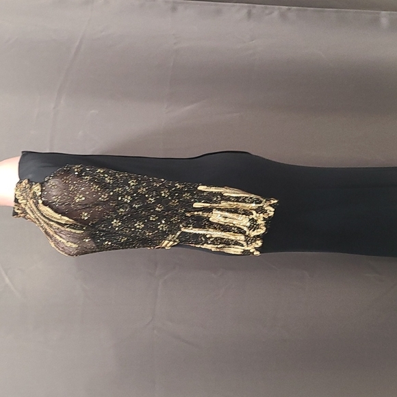 Prom Goth Unique Hollywood Retro Gown Black Gold Sequins Vintage 70s Med - Picture 10 of 12